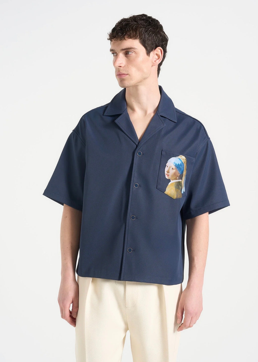 MANIERE DE VOIR - Stephane in Cream & Indigo - “A Girl With A Pearl Earring” Boxy Shirt