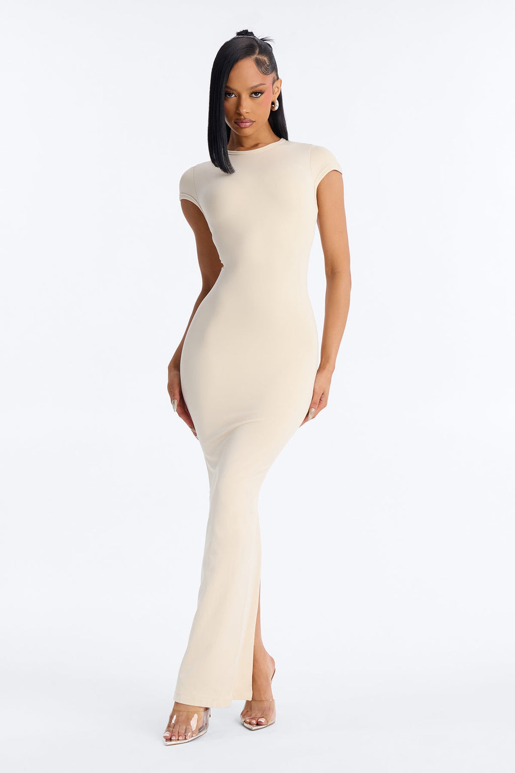 Seamless Smooth Double Lined Cap Sleeve Maxi Dress - Butter Yellow