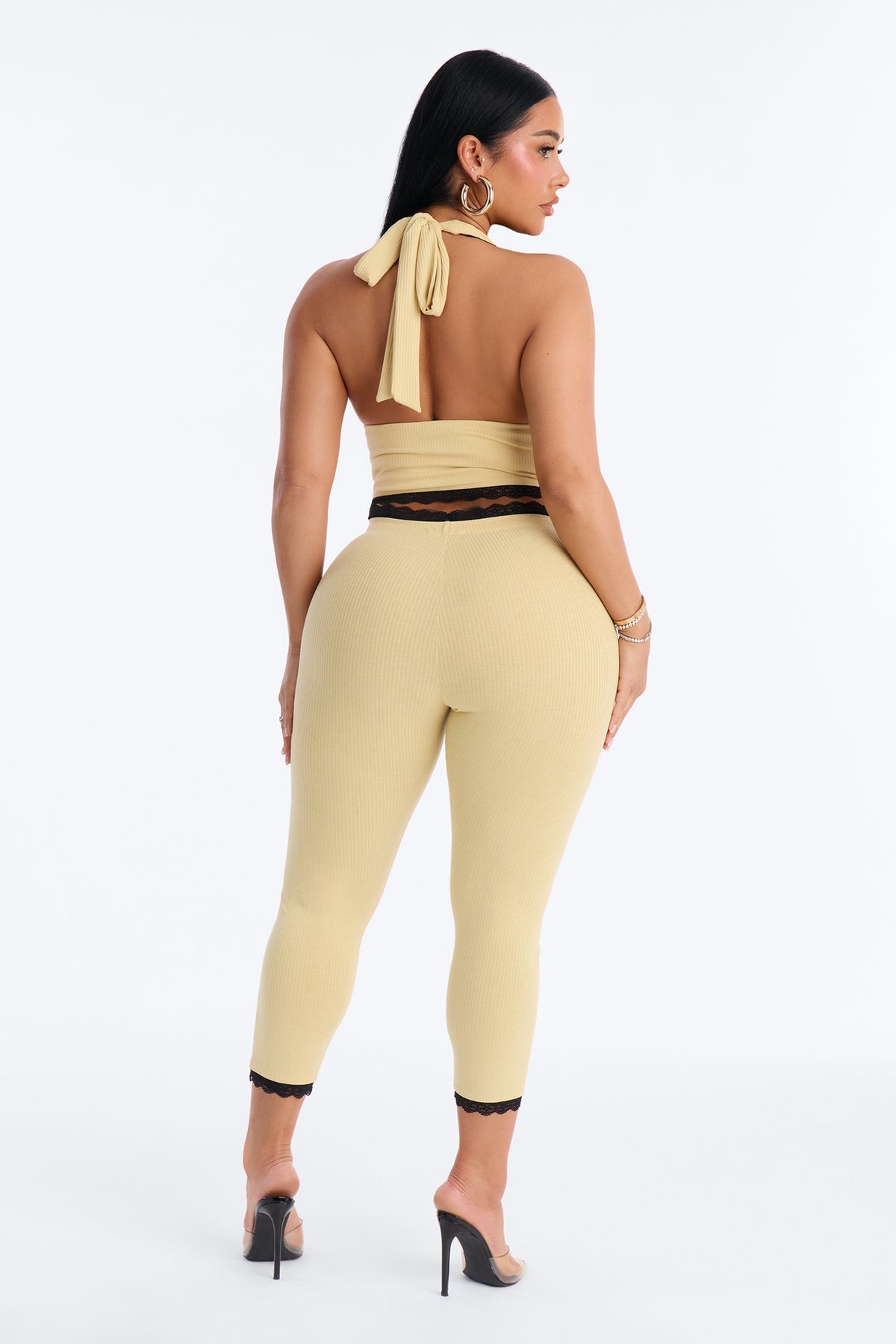 Your's Truly Halter Laced Ribbed Capri Set