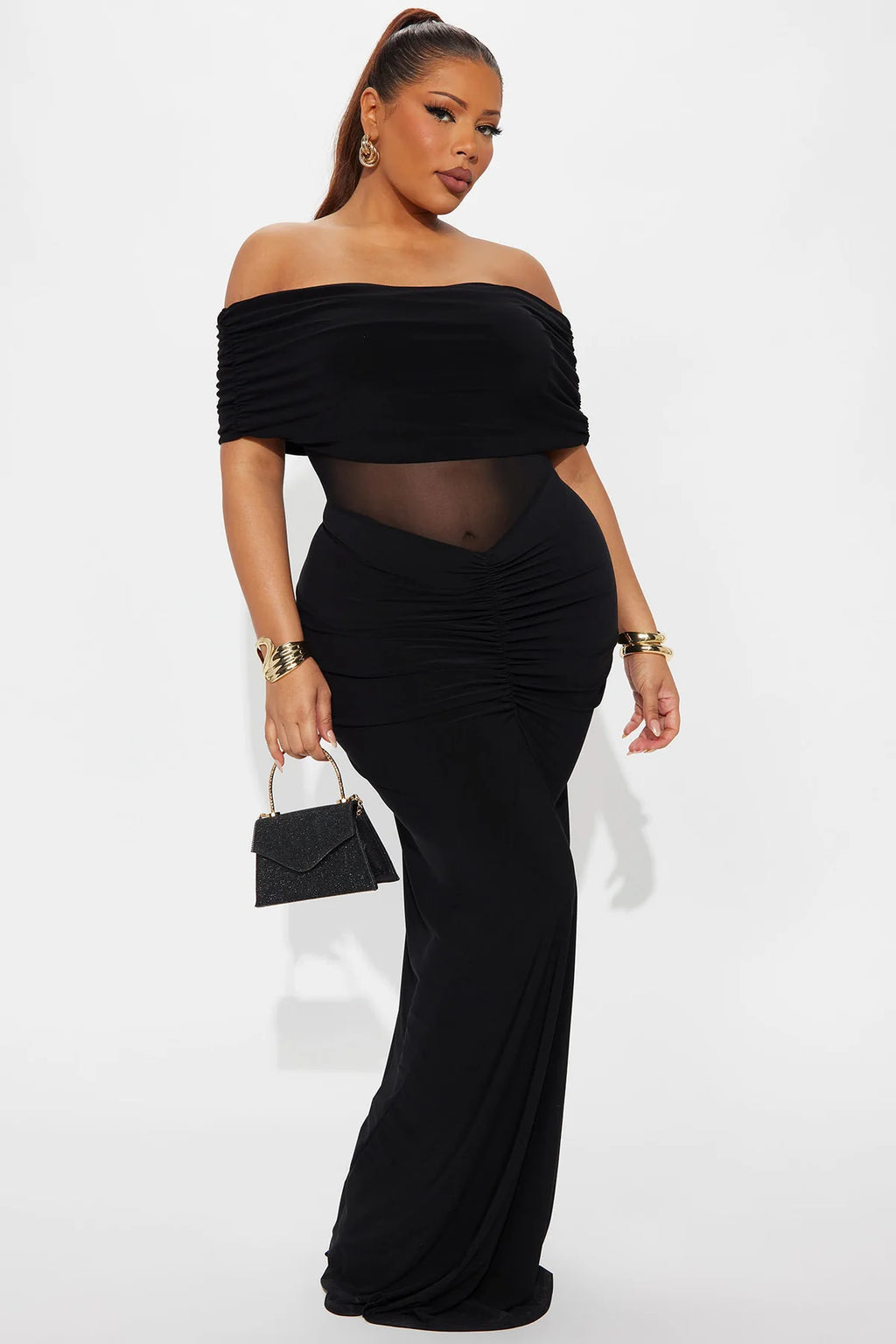 Jesika Ruched Off Shoulder Maxi Dress