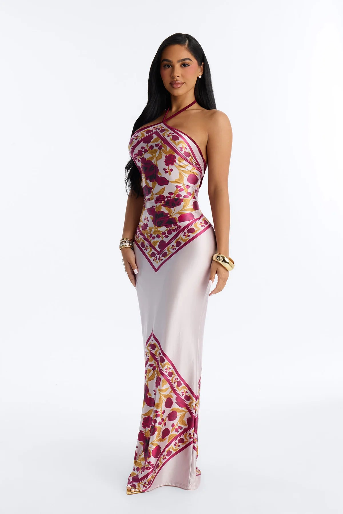 Dina Floral Satin Maxi Dress