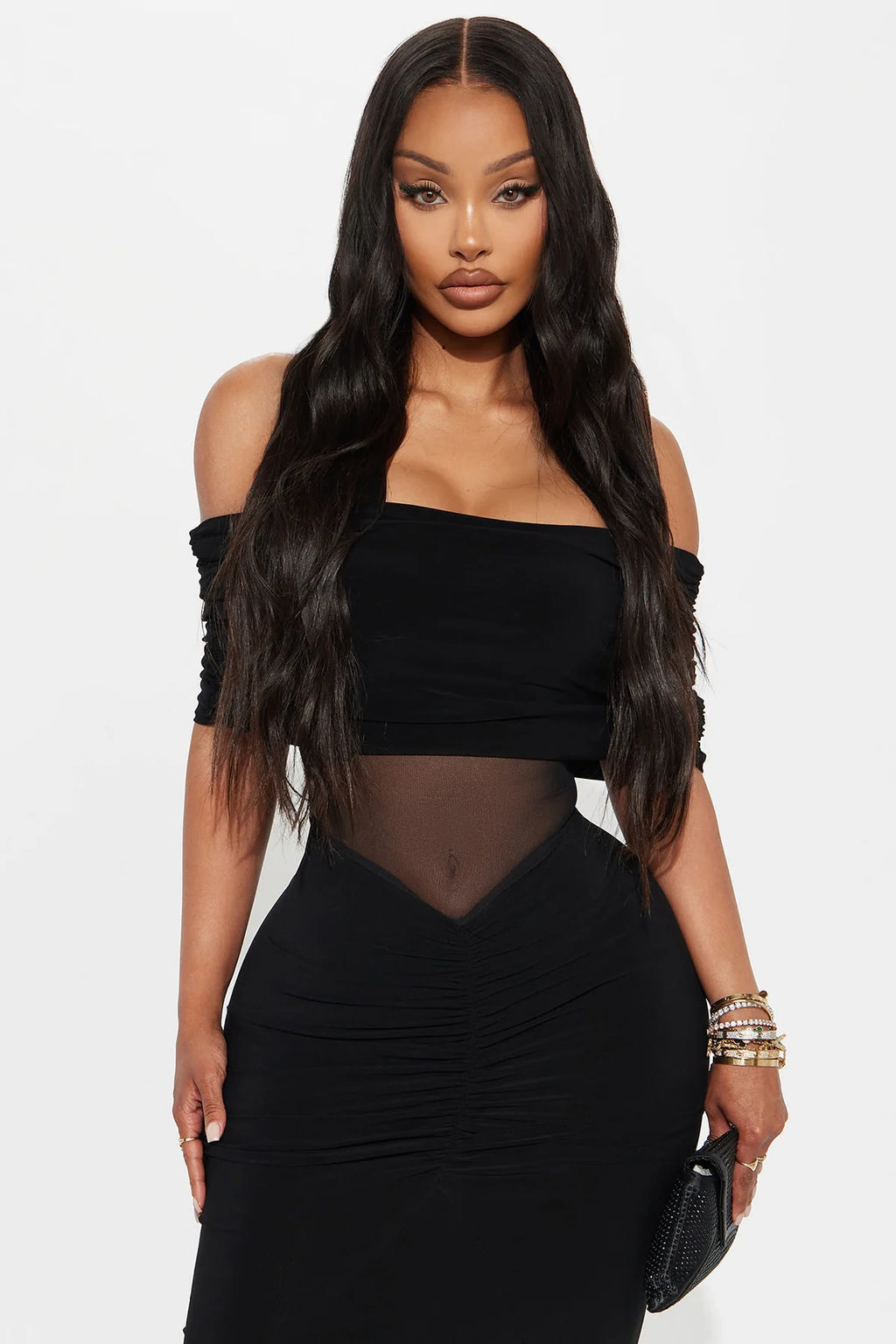 Jesika Ruched Off Shoulder Maxi Dress