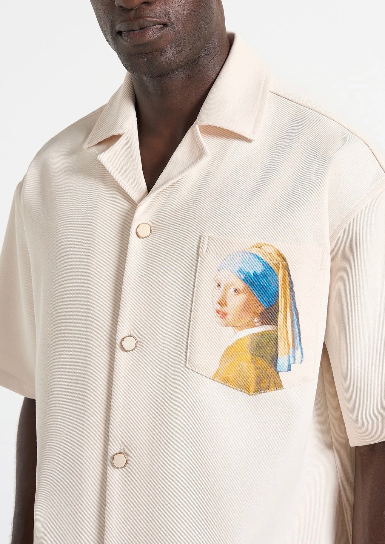 MANIERE DE VOIR - Stephane in Cream & Indigo - “A Girl With A Pearl Earring” Boxy Shirt
