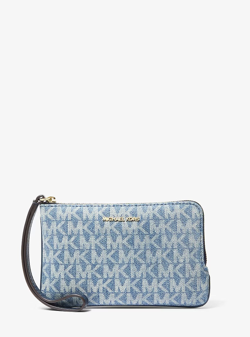 Michael Kors - Jet Set Travel Small Signature Logo Print Denim Wristlet
