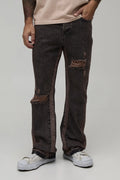 boohooMAN - Slim Flare Washed Distressed Gusset Panel Jeans
