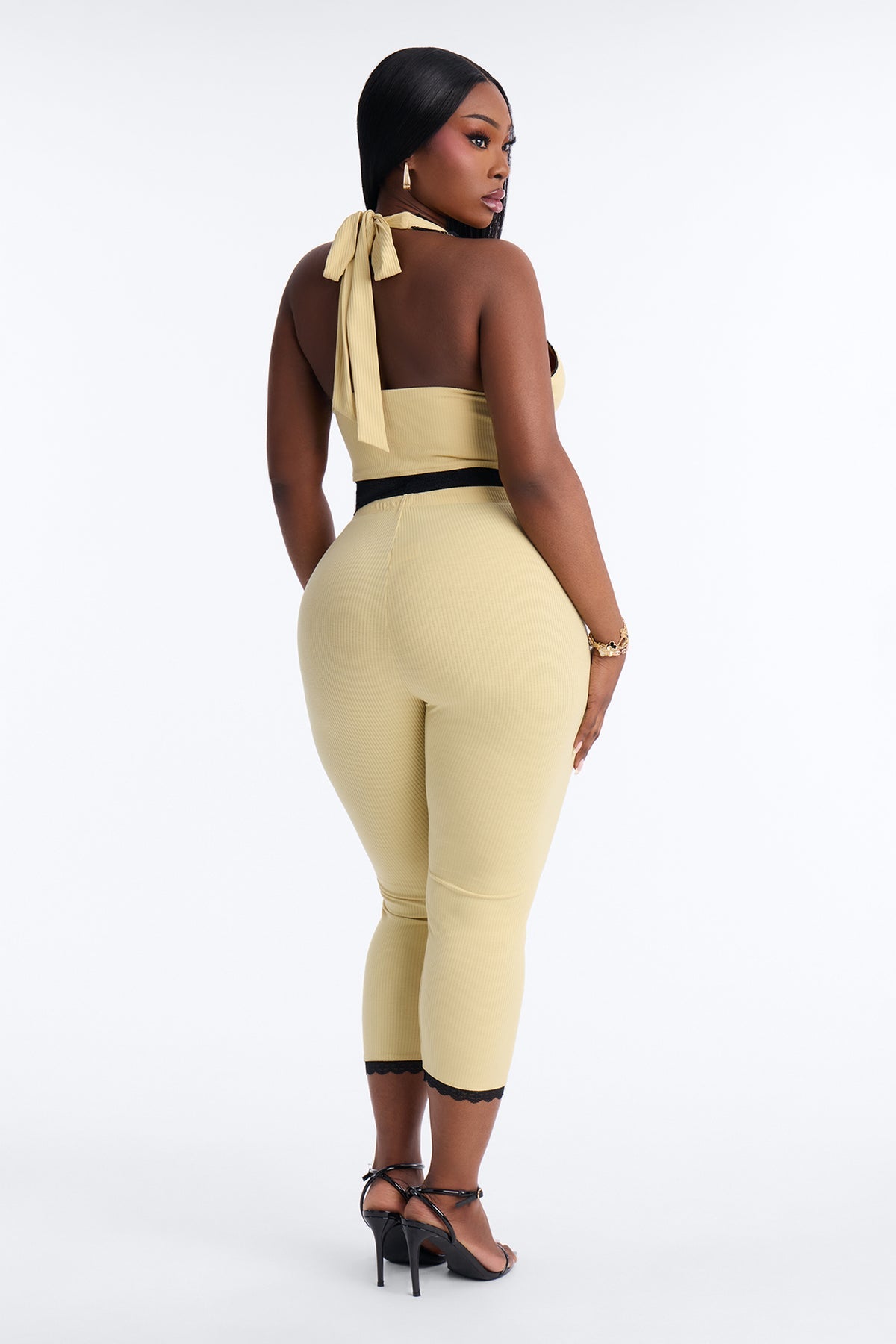 Your's Truly Halter Laced Ribbed Capri Set