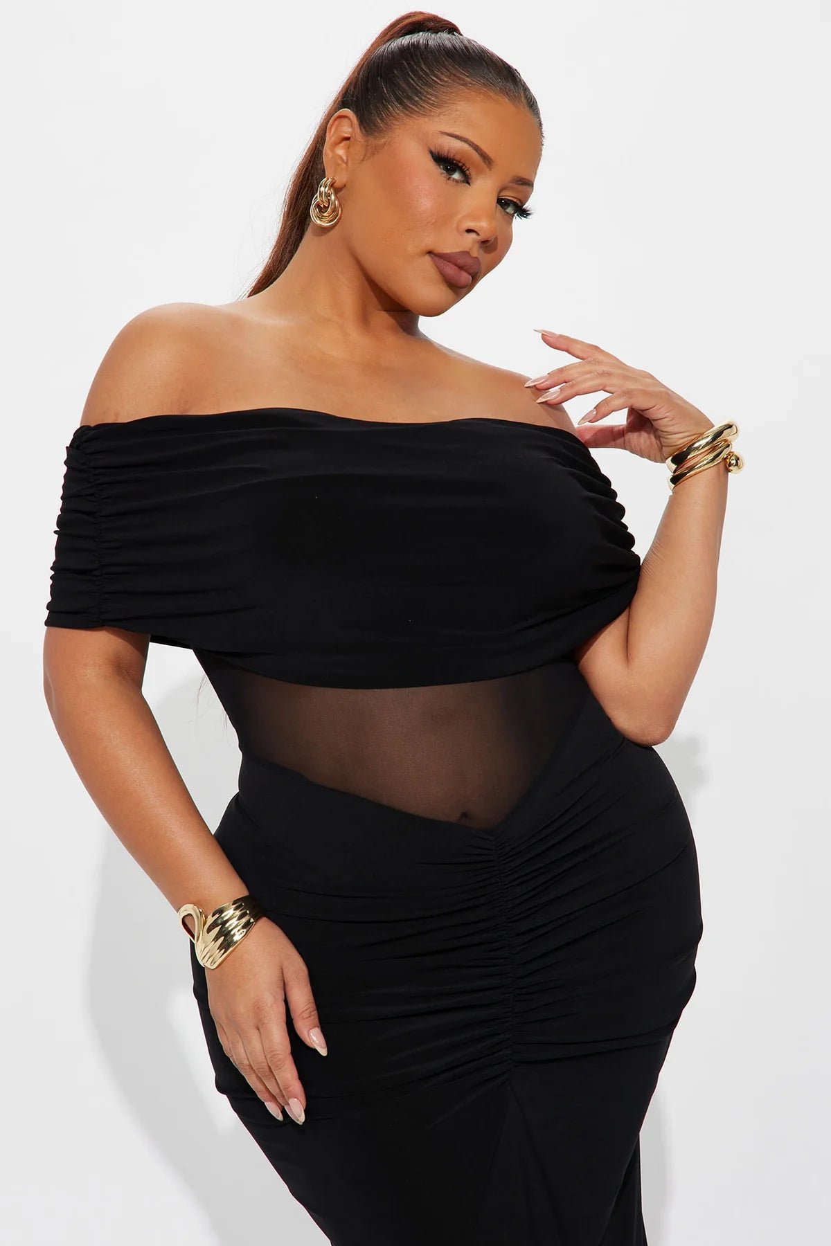 Jesika Ruched Off Shoulder Maxi Dress