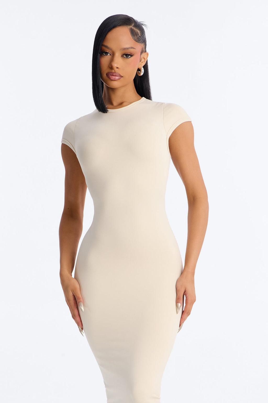 Seamless Smooth Double Lined Cap Sleeve Maxi Dress - Butter Yellow