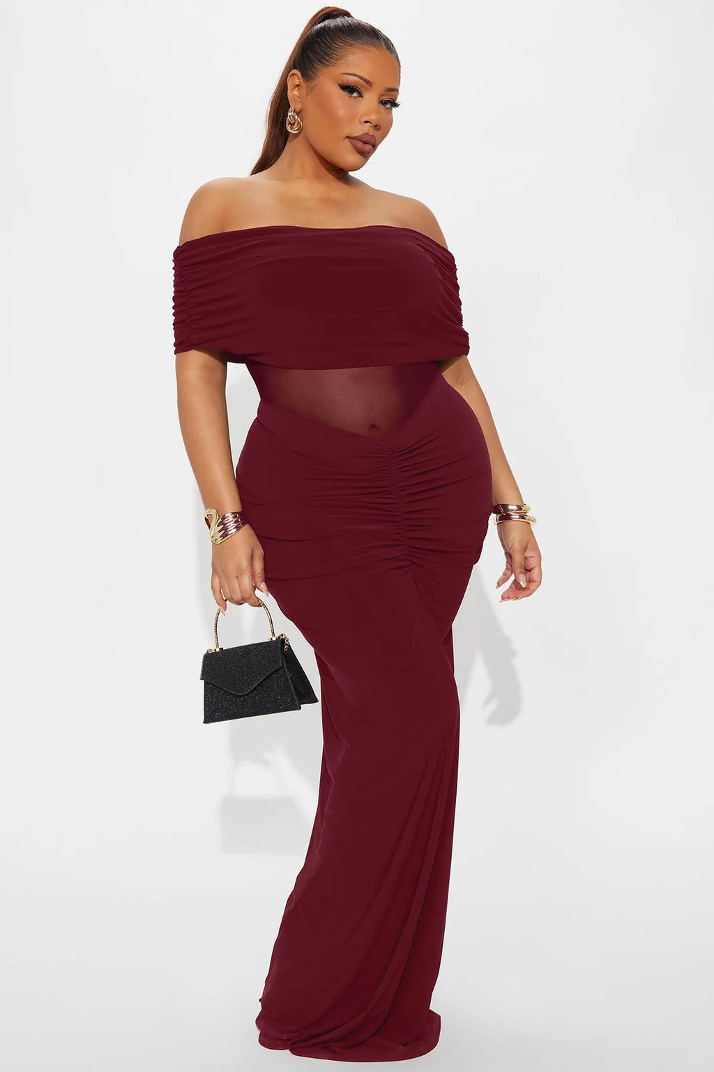 Jesika Ruched Off Shoulder Maxi Dress