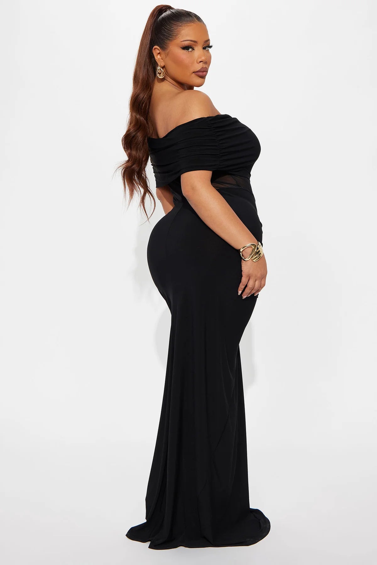 Jesika Ruched Off Shoulder Maxi Dress