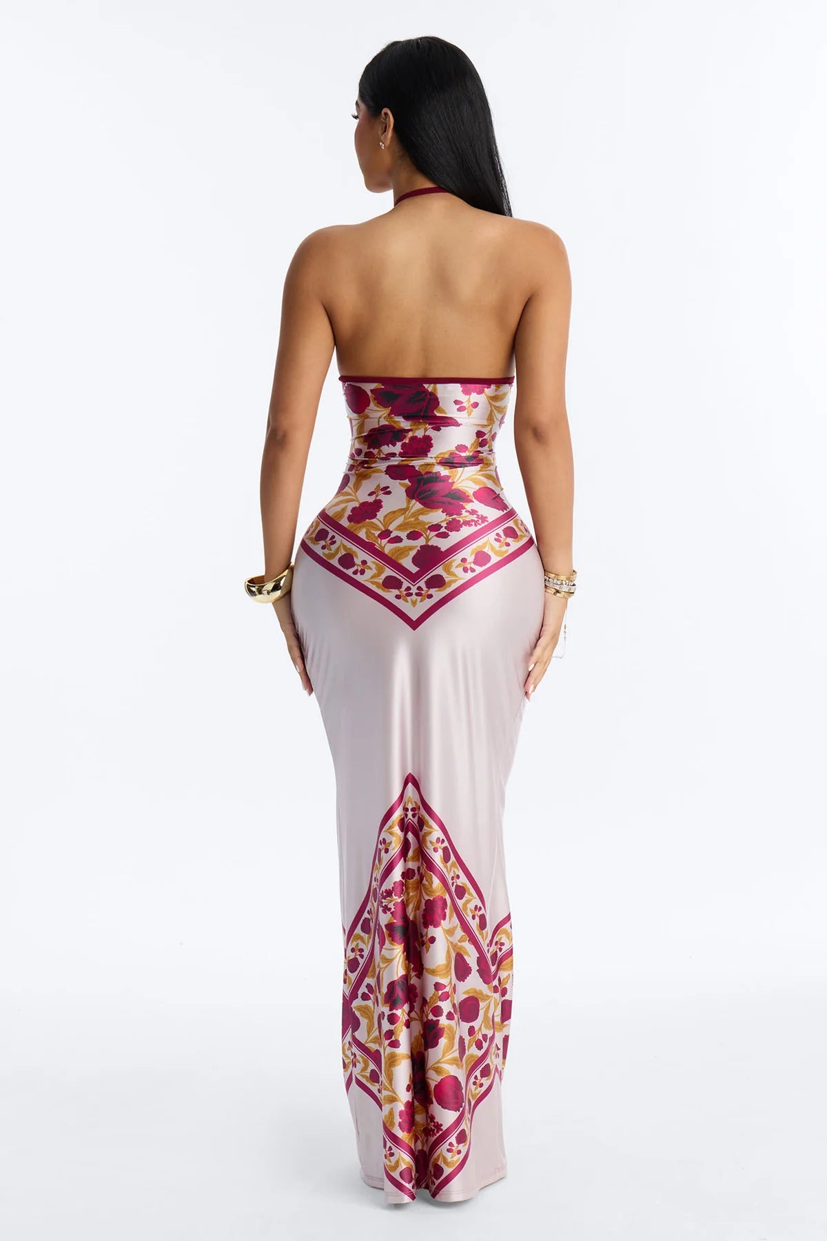 Dina Floral Satin Maxi Dress