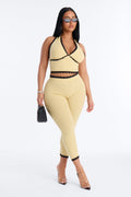 Your's Truly Halter Laced Ribbed Capri Set
