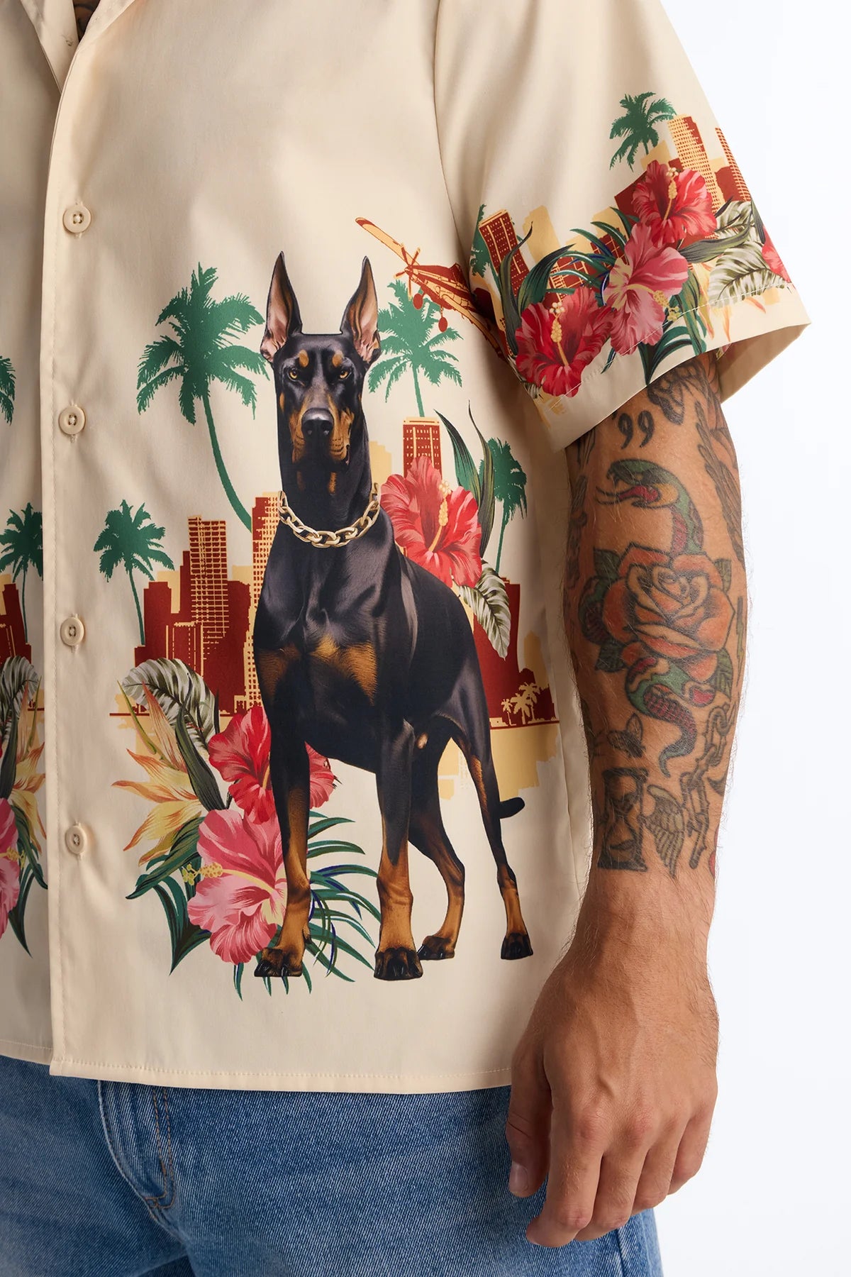 Relaxed Tropical Watchdog Button Up Shirt